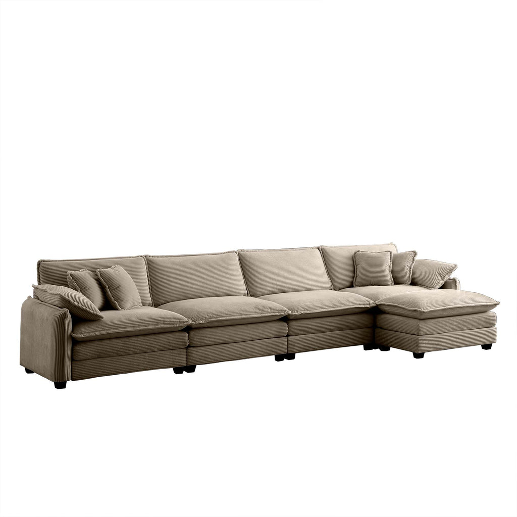 Corduroy Sofa Modern Upholstered 4 Seater with Footstool