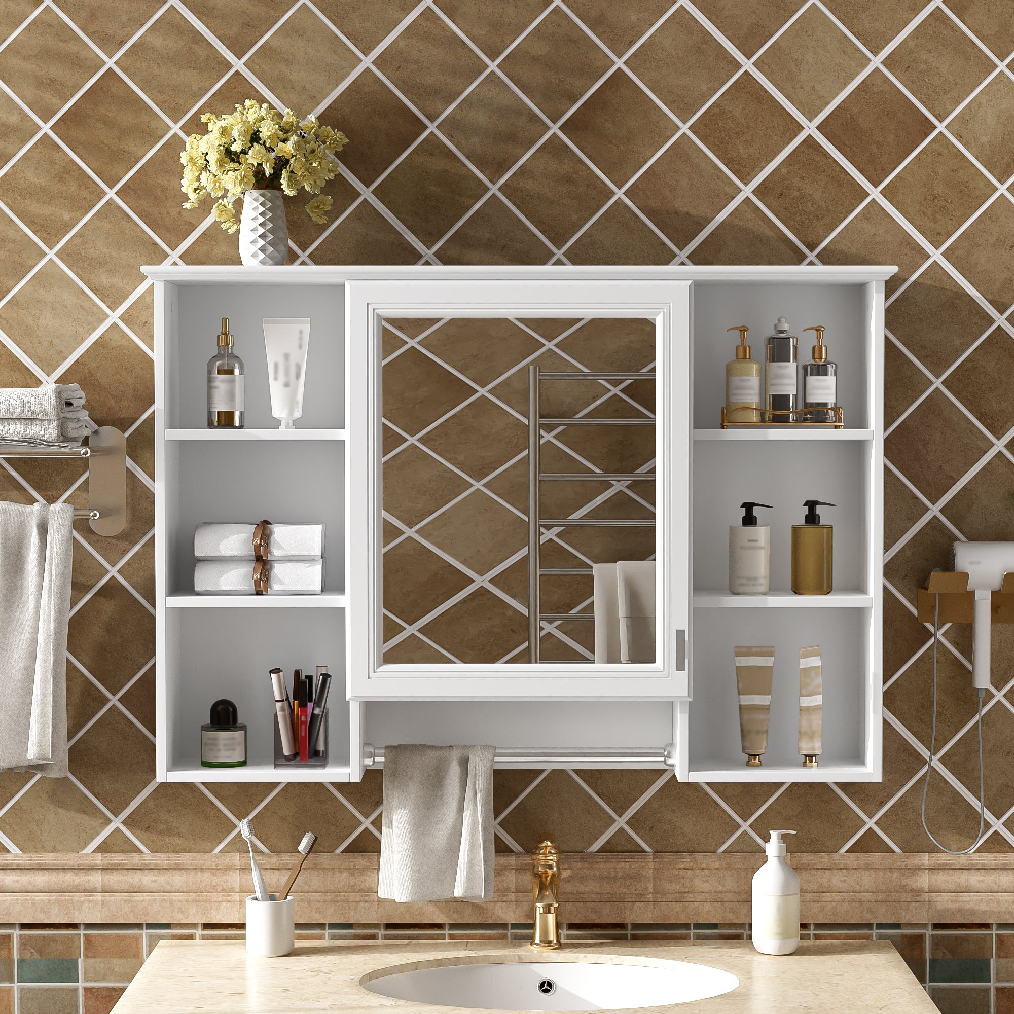 3-in-1 Bathroom Mirror Cabinet - 41-inch Wall Mounted