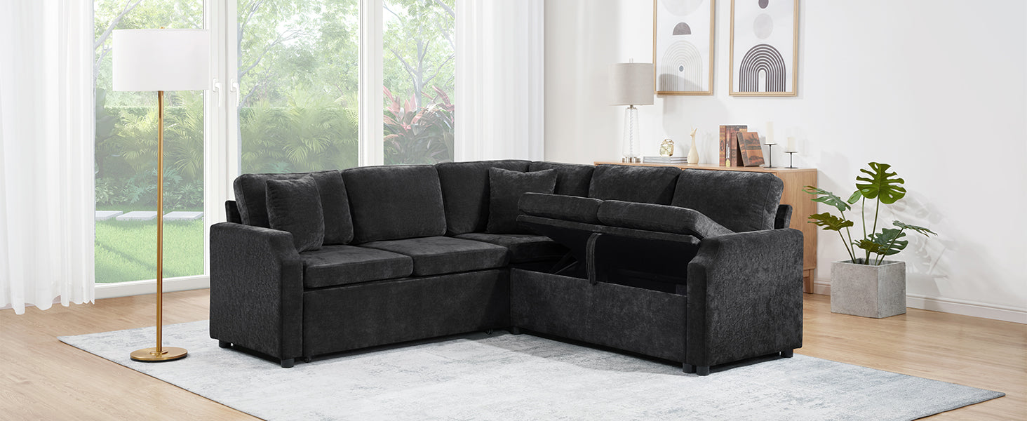 L-shaped Sectional Sofa Bed with Hidden Storage