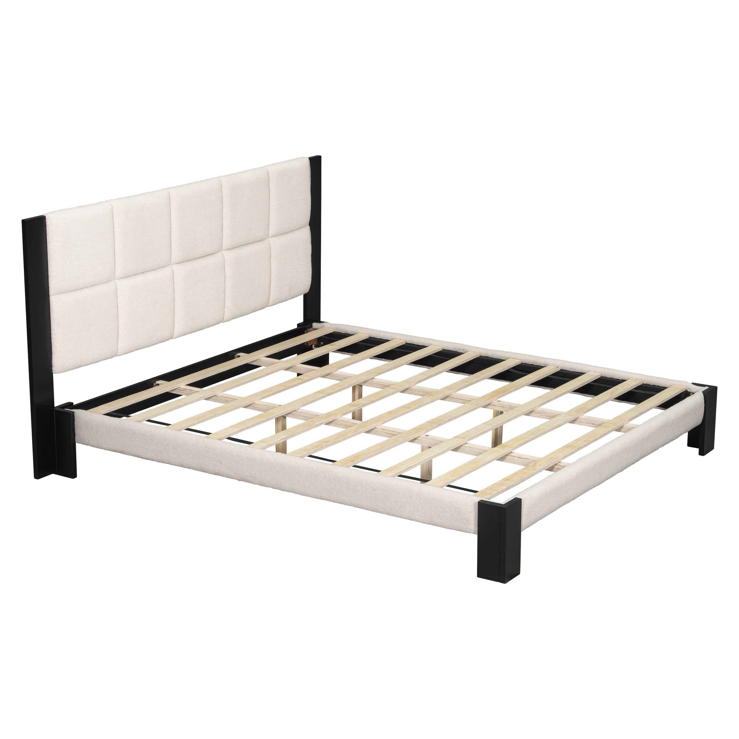 Boucle Cal King Bed Frame with Cube Headboard