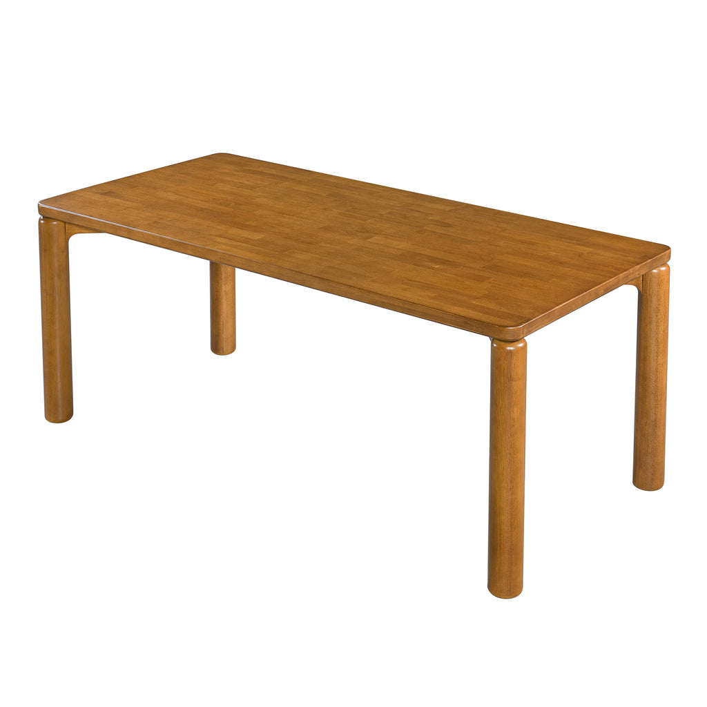 7-Piece Mid-Century Dining Set, 70-Inch Table with 6 Padded Arm Chairs, Walnut and Beige
