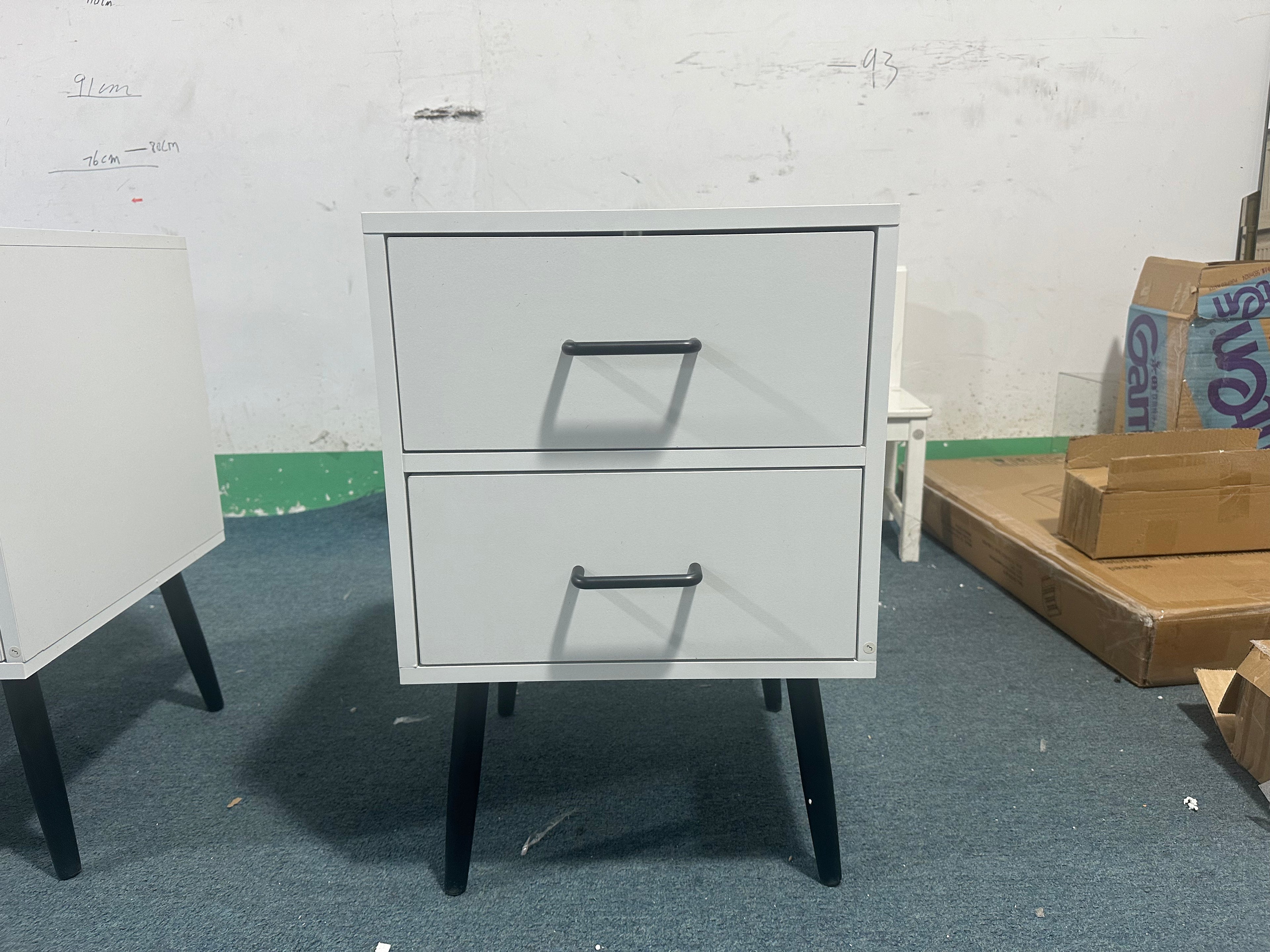 2-Drawer Nightstand with Metal Legs and Metal Handles