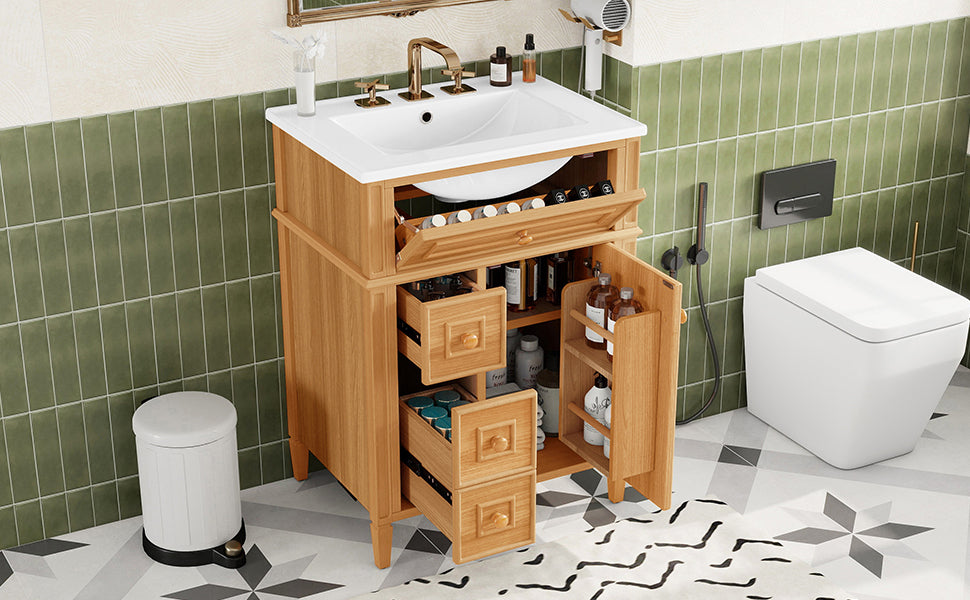 24" Bathroom Vanity with Sink and Elegant Wood Handles