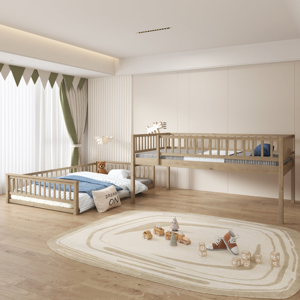 Full XL Over Queen Bunk Bed with Ladder and Guardrails