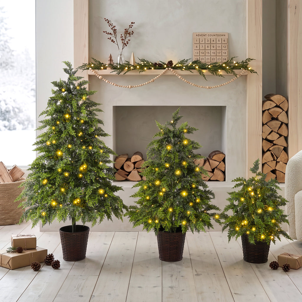3-Piece Pre-Lit Christmas Tree Set with Warm Lights