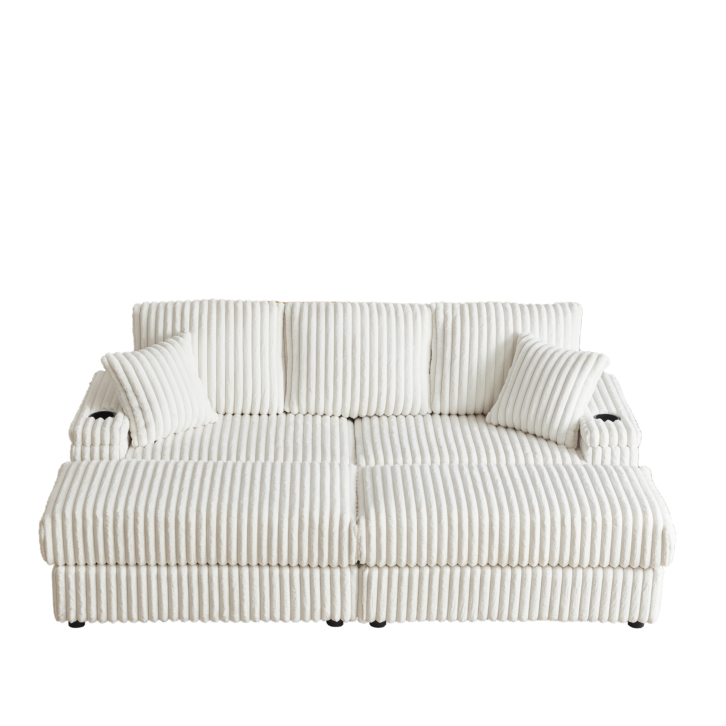 84-Inch Corduroy 3-Seater Sofa with Pillows and Ottomans