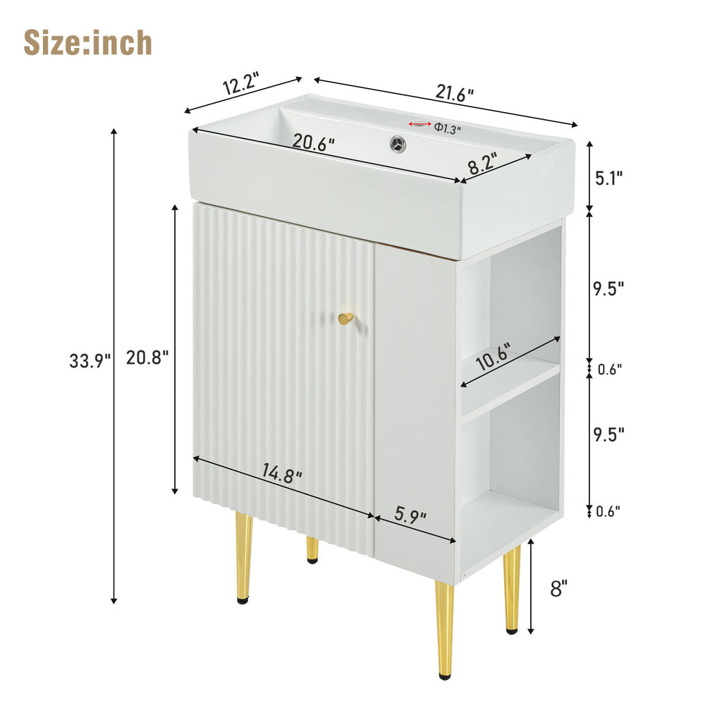 21.6" White Right Side Storage Bathroom Vanity