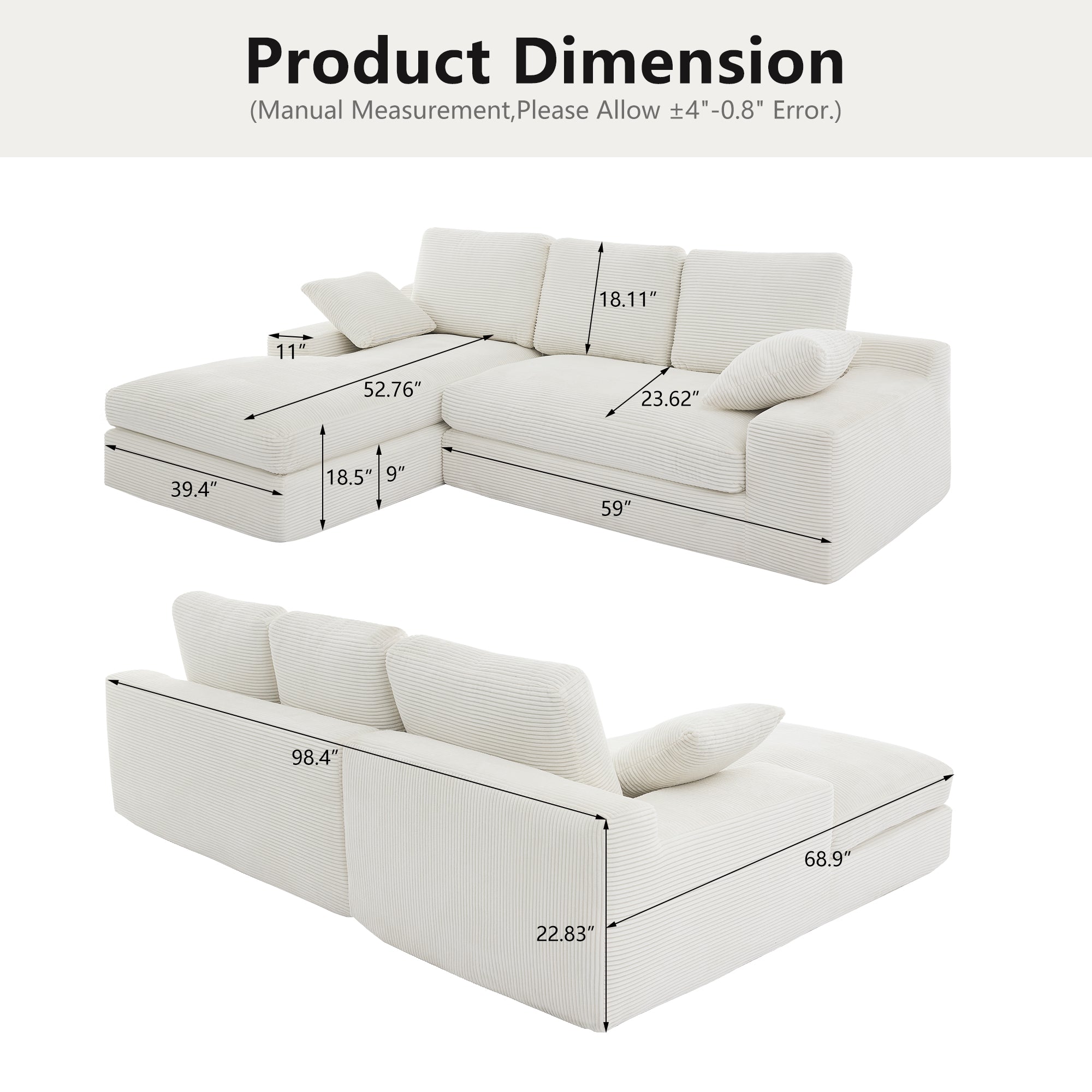 White Corduroy Compressed Sofa