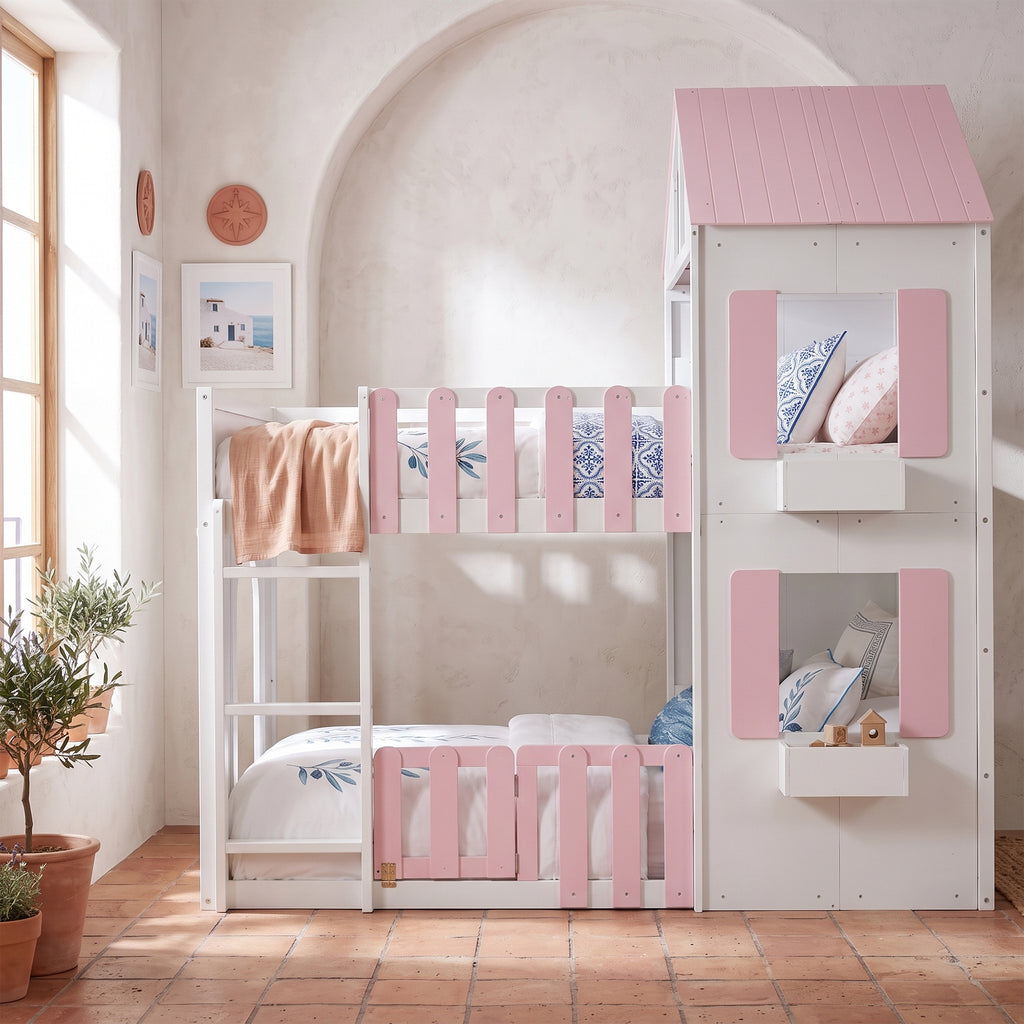 Full Over Full House Bunk Bed Space-Saving Bedroom Furniture