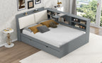 Wood Full Size Platform Bed with Trundle, Shelves and Storage Headboard