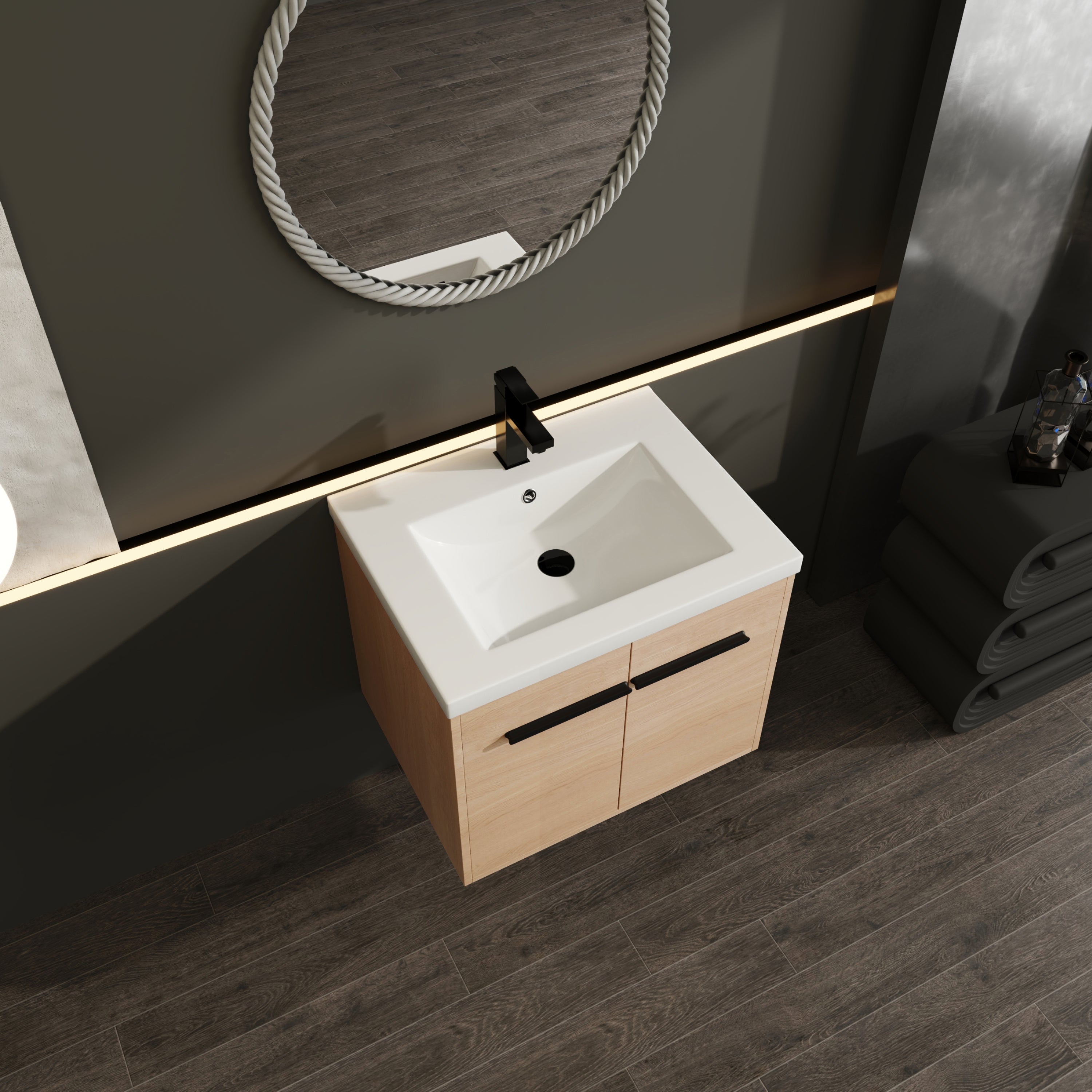 24" Wall Mounted Bathroom Vanity with Resin Basin