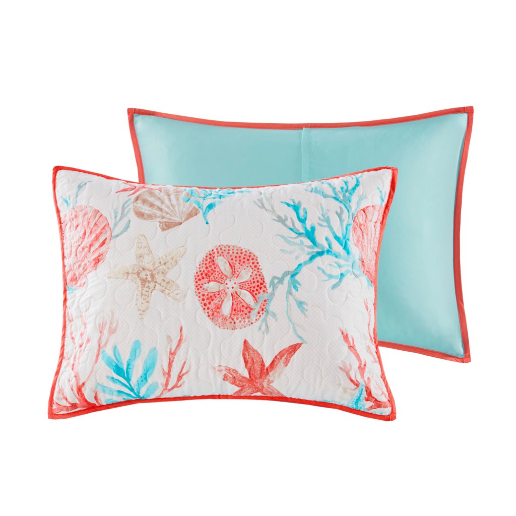 6 Piece Cotton Sateen Quilt Set with Throw Pillows Coral King/Cal King