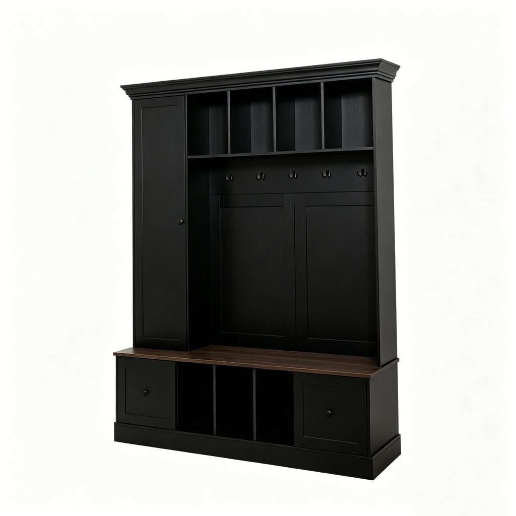 Vibe Haus 62.2''W Farmhouse Hall Tree with Shoe Storage Bench
