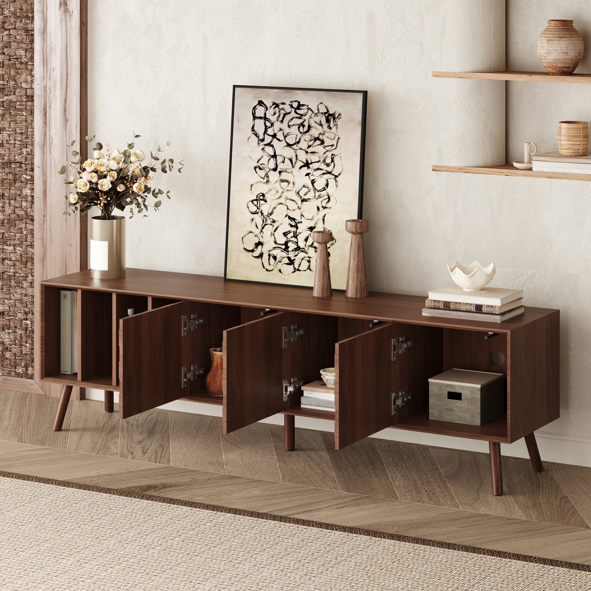 68" Mid-Century Modern TV Stand, Media Console Table
