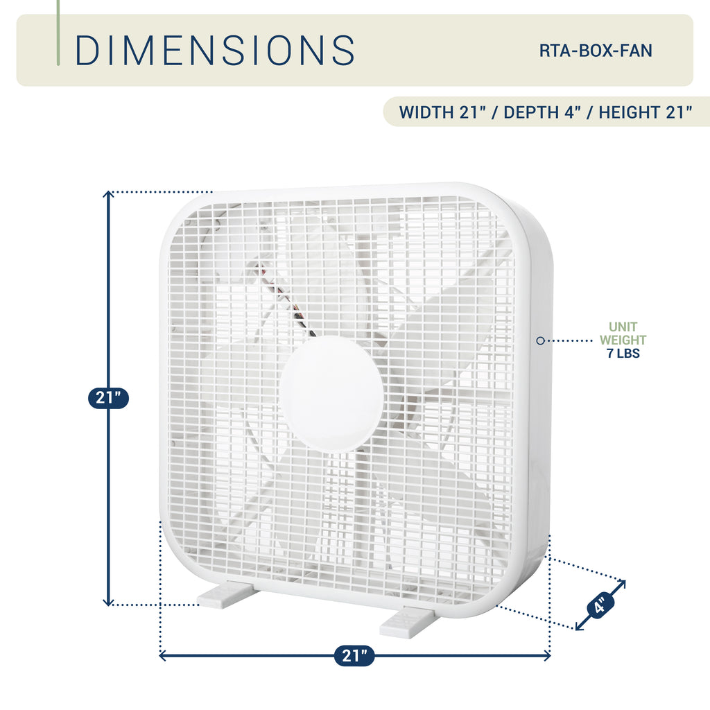 20 Inch Box Fan - 3-Speed Portable Cooling Fan with Carry Handle