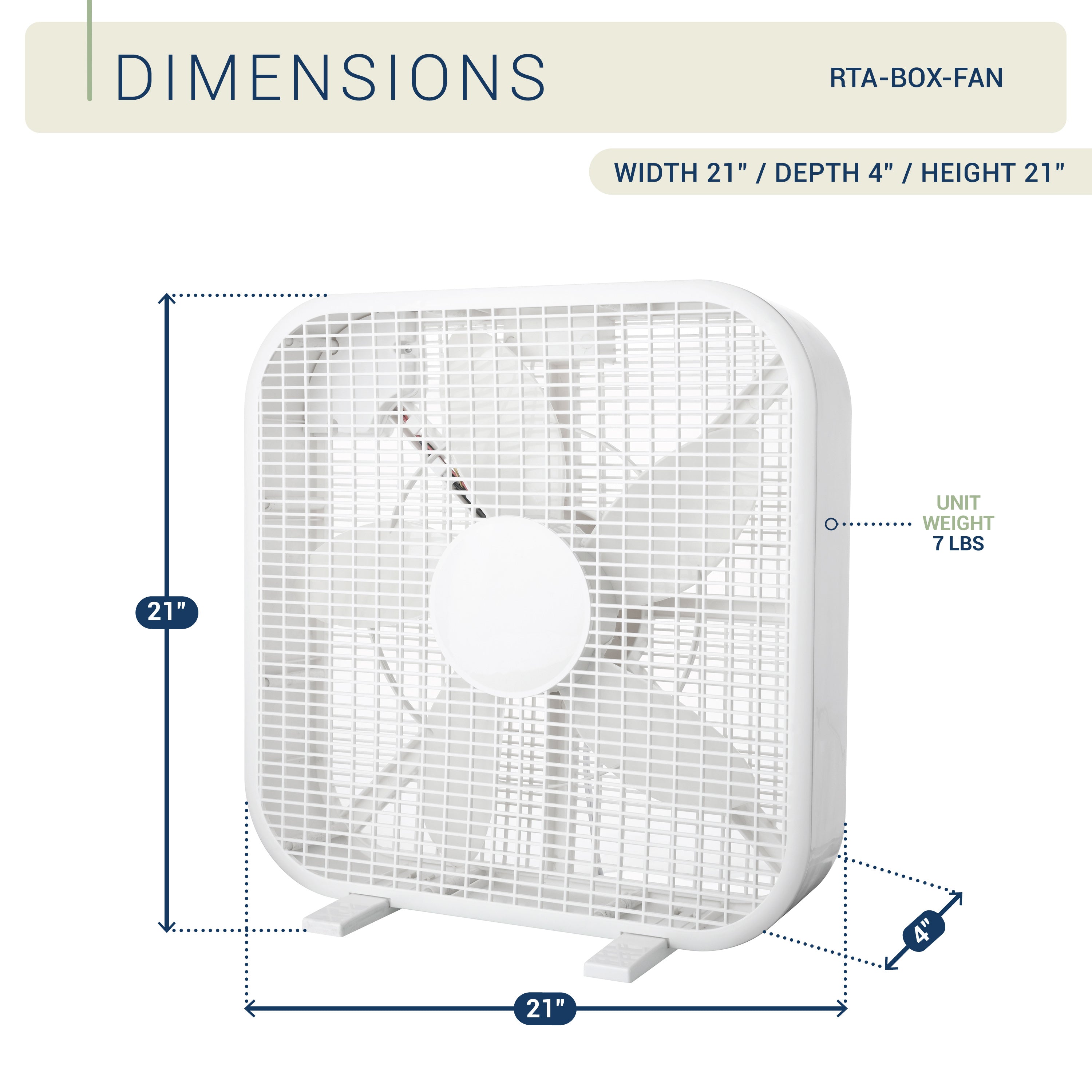 20 Inch Box Fan - 3-Speed Portable Cooling Fan with Carry Handle