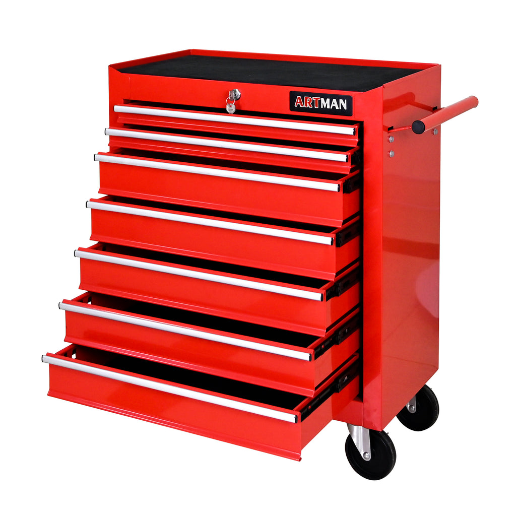 7 Drawers Multifunctional Tool Cart With Wheels - Red