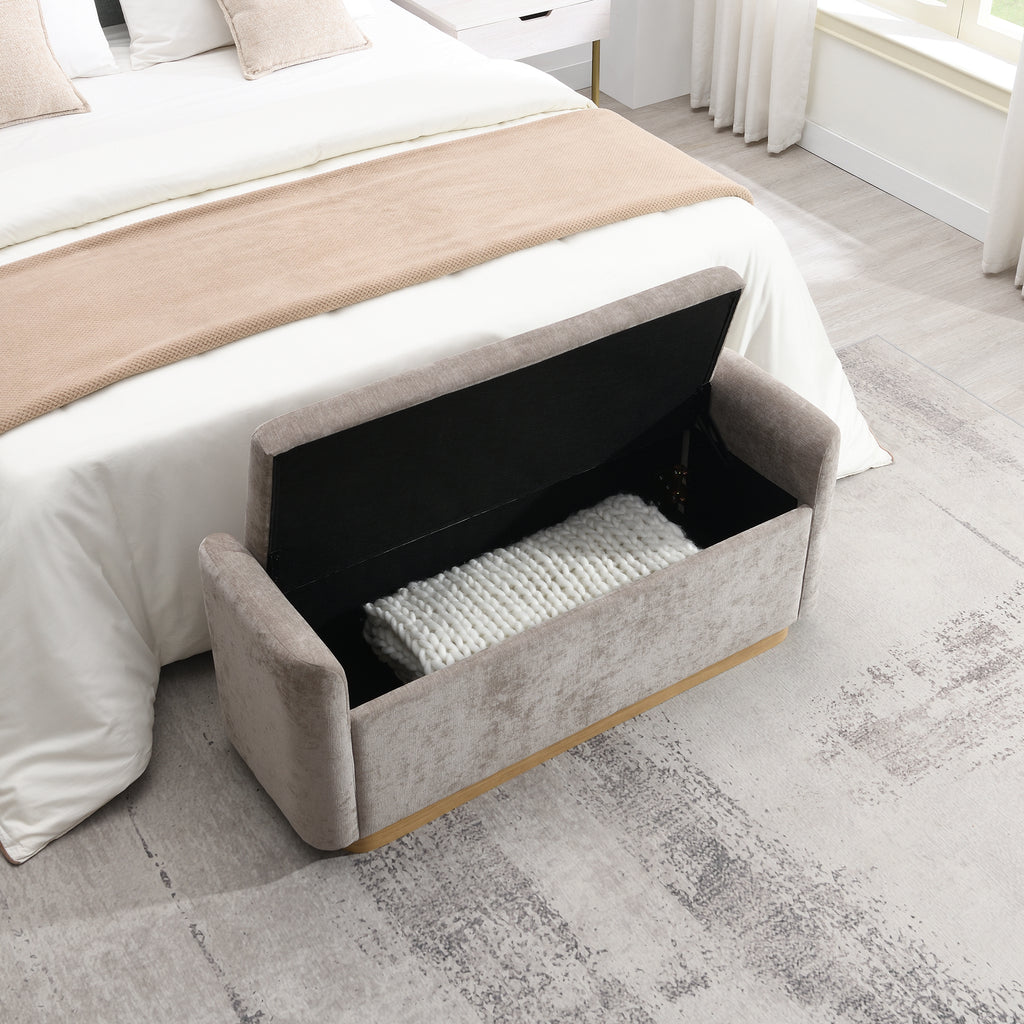 Storage Bench with Safety Hinge, 49-Inch, Brown Chenille