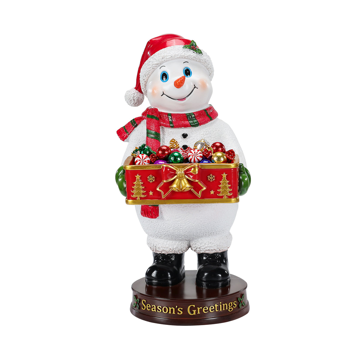 Festive Christmas Snowman Statue with Storage Tray, White Resin, 18.5-Inch