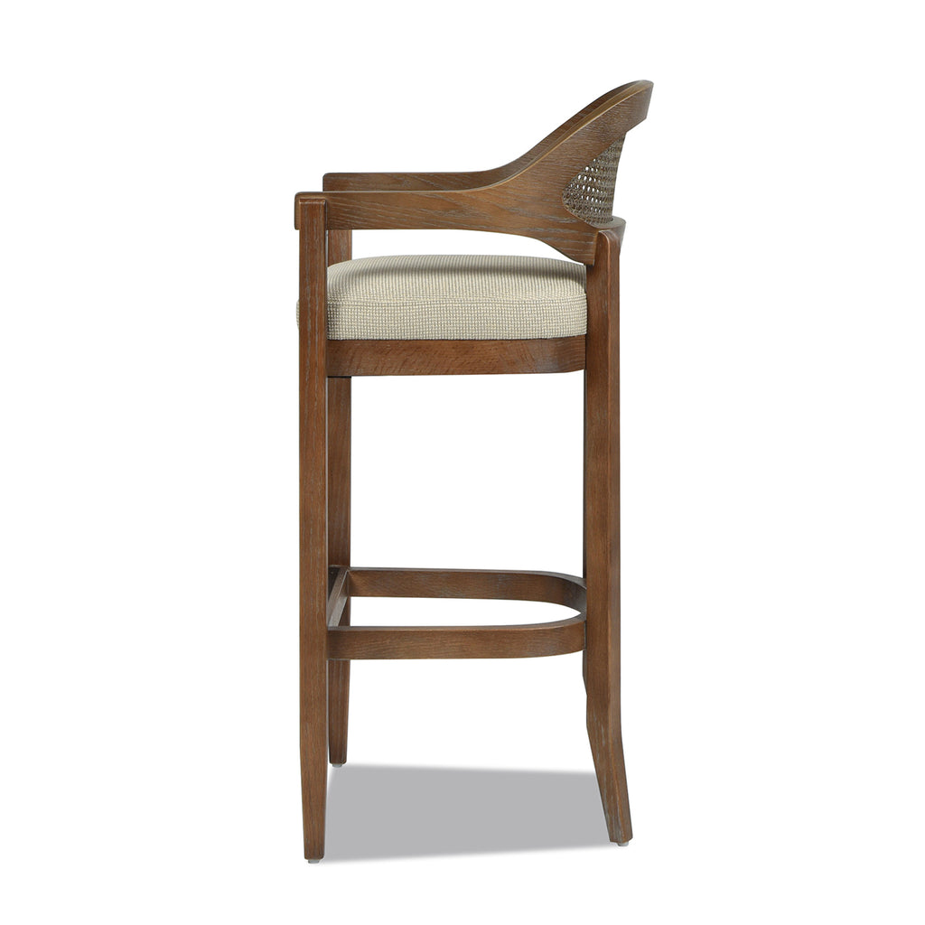 Americana Mid-Century Modern 30.5 Inch Cane Back Bar Stool, Beige