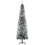HOMCOM 7.5' Tall Unlit Snow-Flocked Slim Artificial Christmas Tree