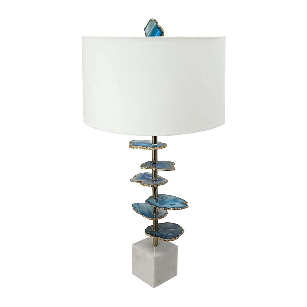 15x29.5 Blue and White Agate Slice Table Lamp with Marble Base