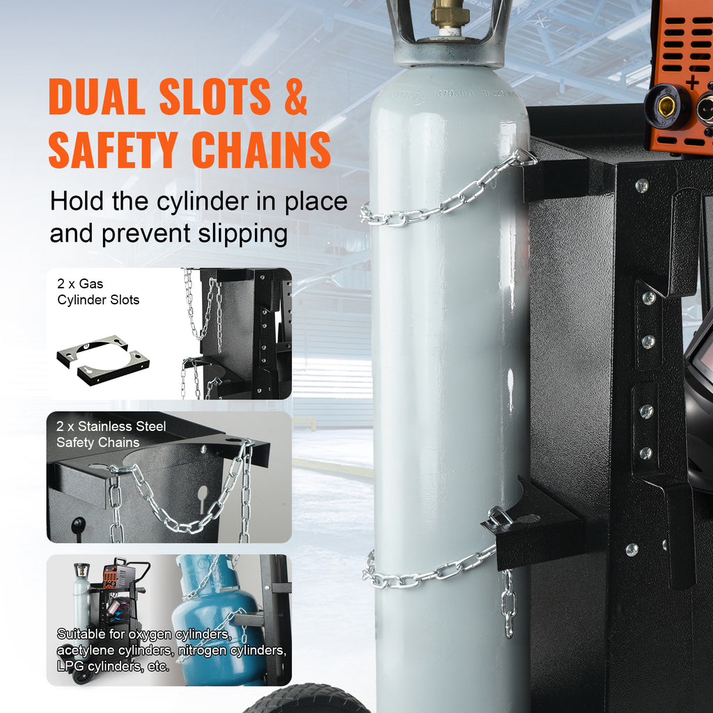 2-Tier Heavy Duty Welding Cart with Anti-Theft Lockable Cabinet