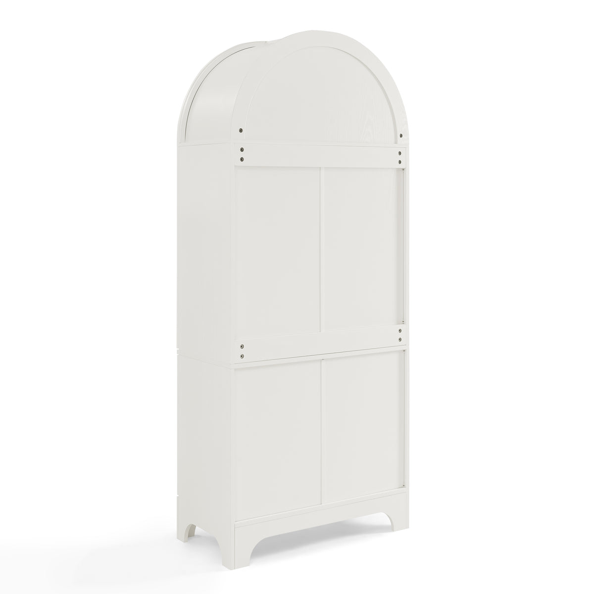 77-Inch Arched Kitchen Cabinet with Glass Doors and Hidden Drawer, White