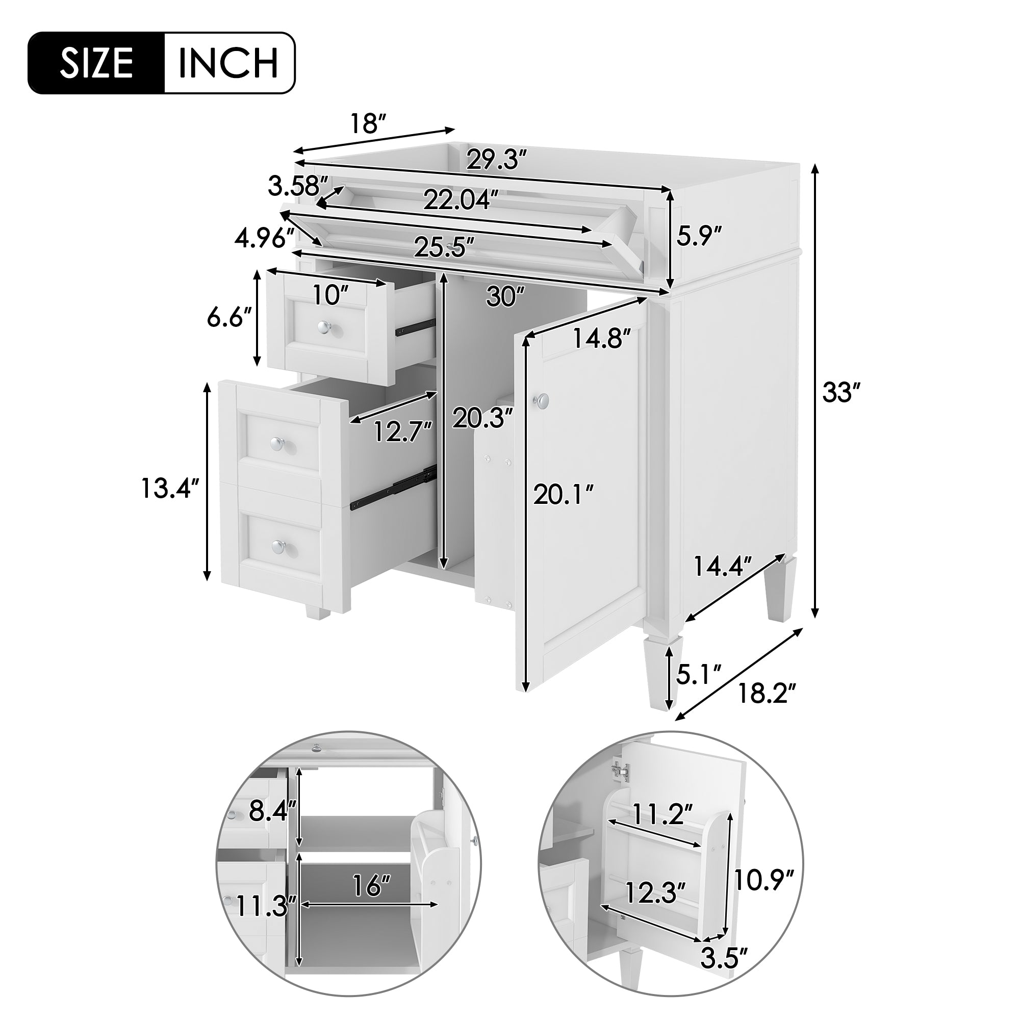 30'' Bathroom Vanity Without Top Sink
