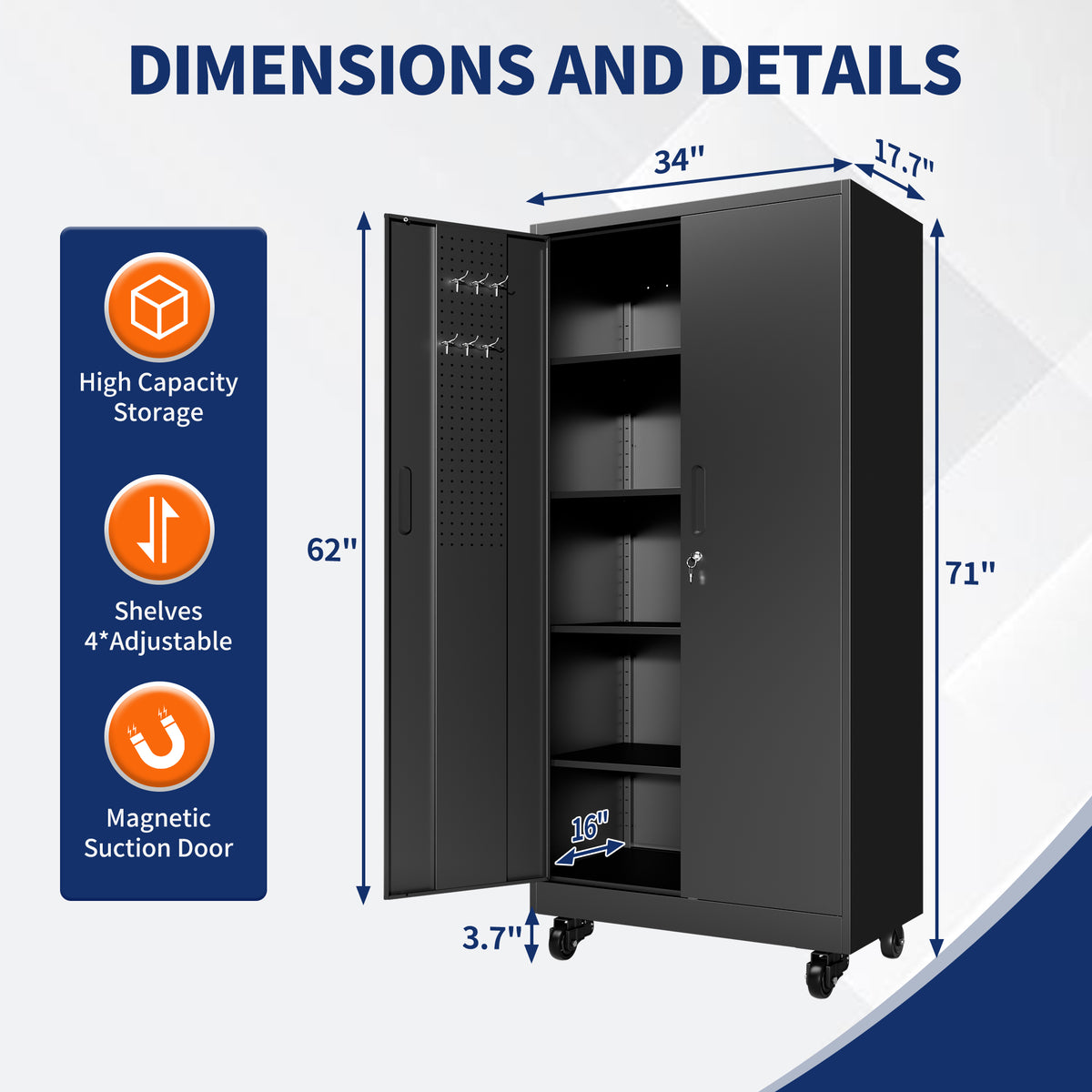 Heavy-Duty Metal Storage Cabinet with Wheels