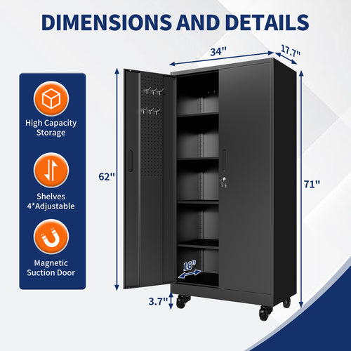 Heavy-Duty Metal Storage Cabinet with Wheels