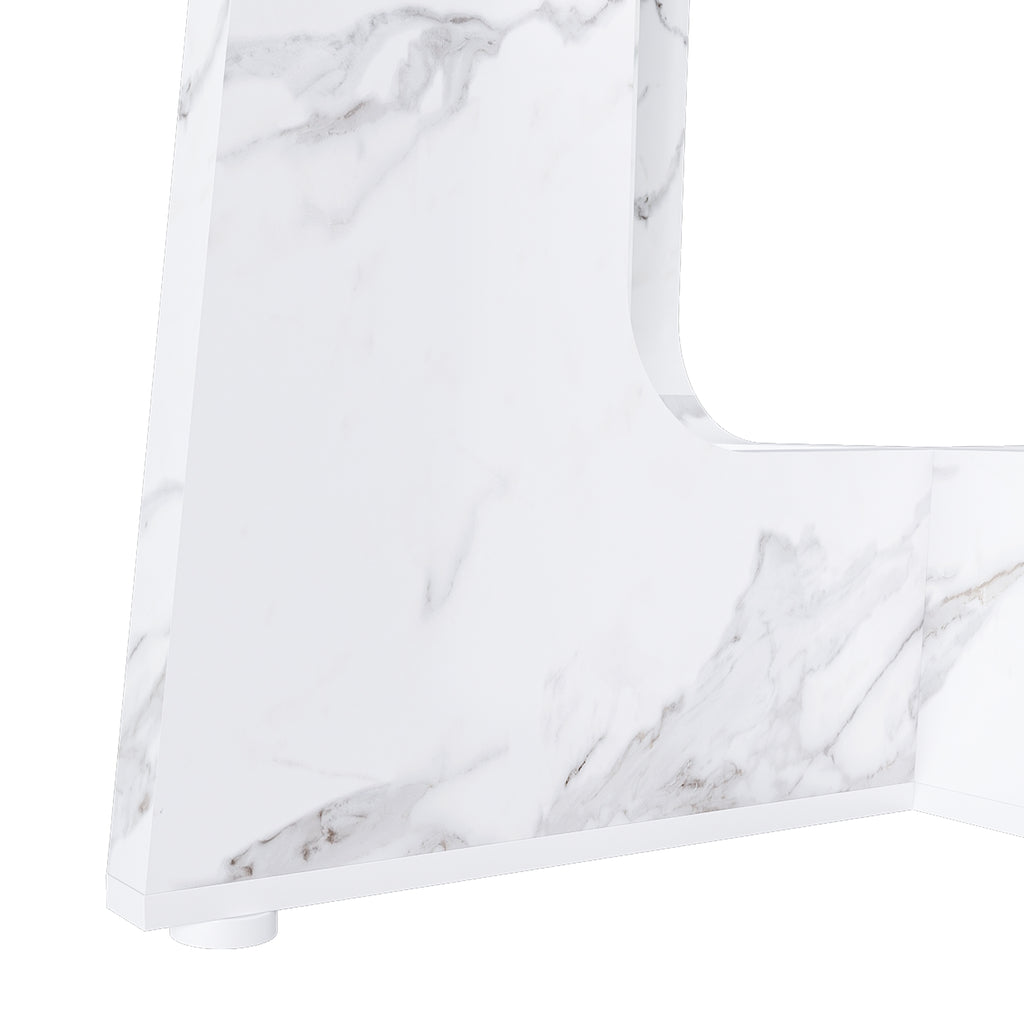 47.24" Round Dining Table for 4 - Farmhouse MDF Table with Marble
