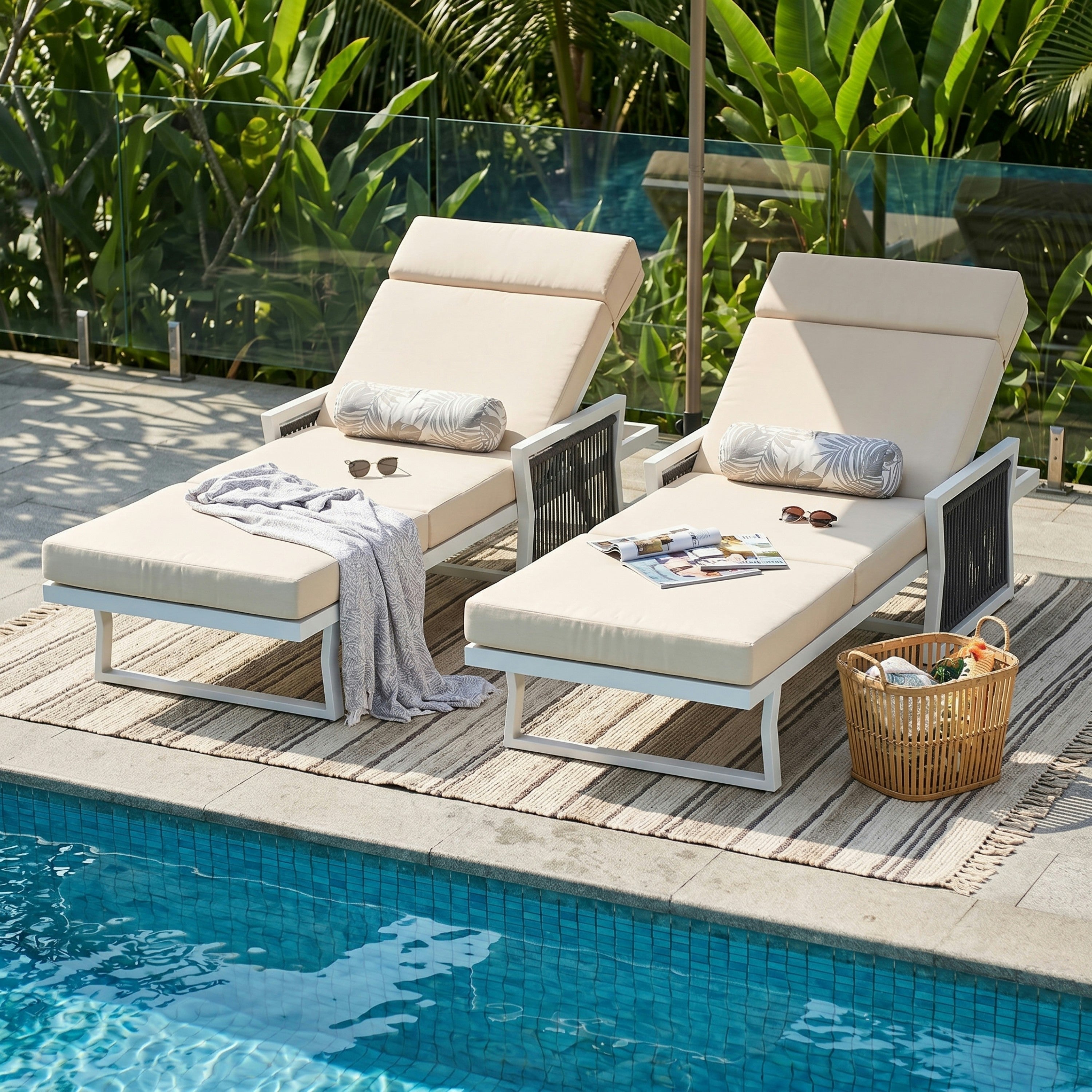 White Iron Outdoor Chaise Lounge