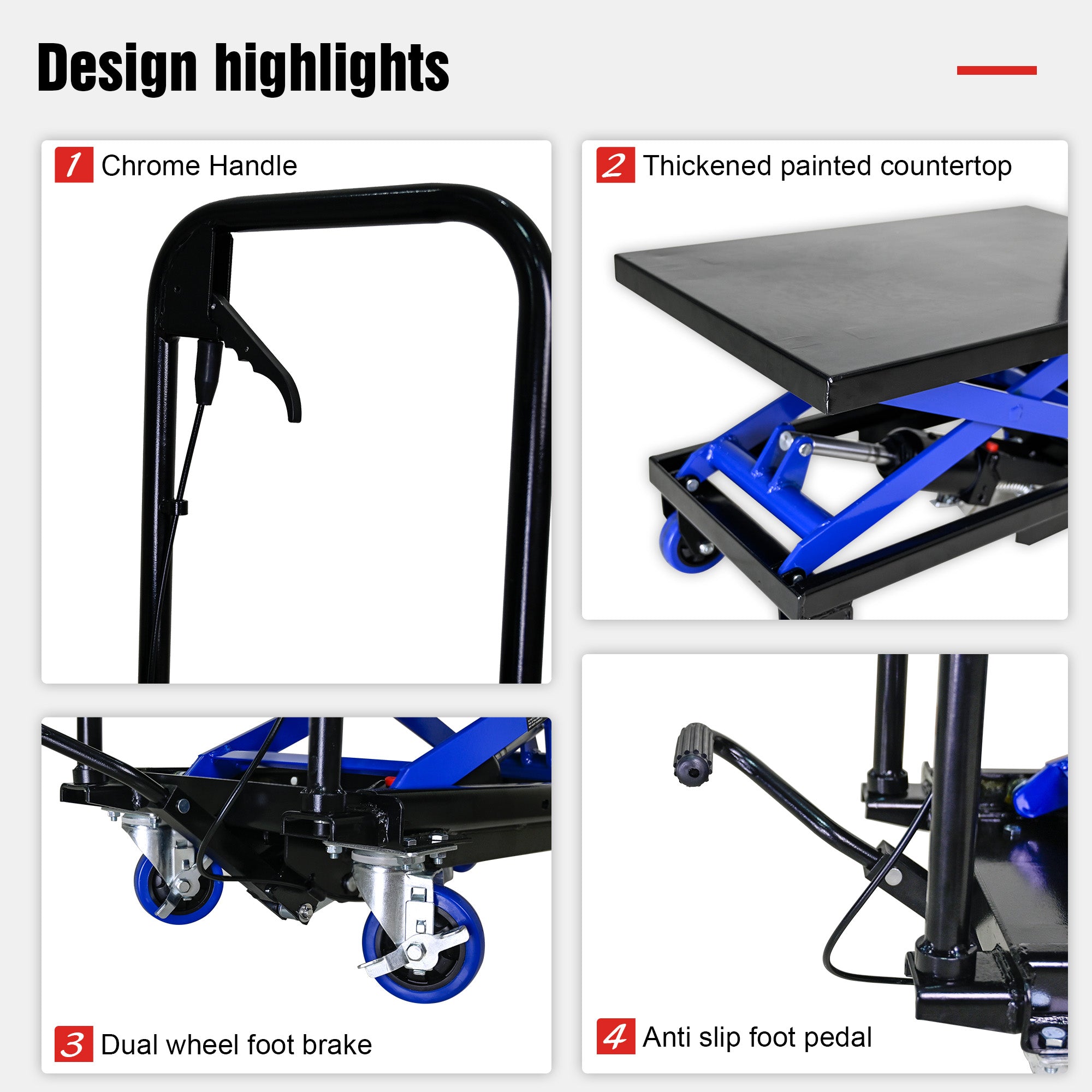 Hydraulic Lift Trolley, 500 LBS Capacity, BLACK+BLUE