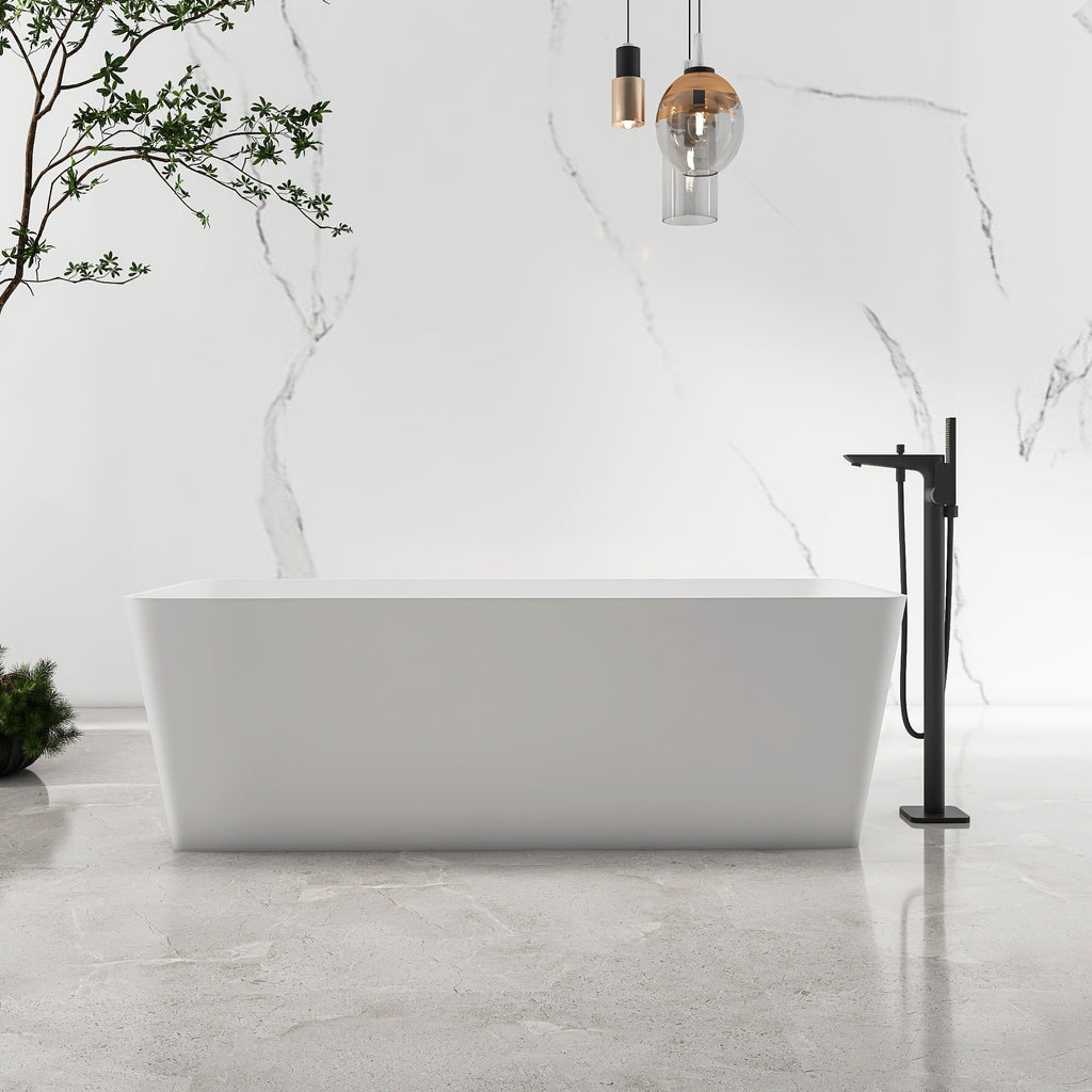67 Inch Freestanding Solid Surface Soaking Bathtub