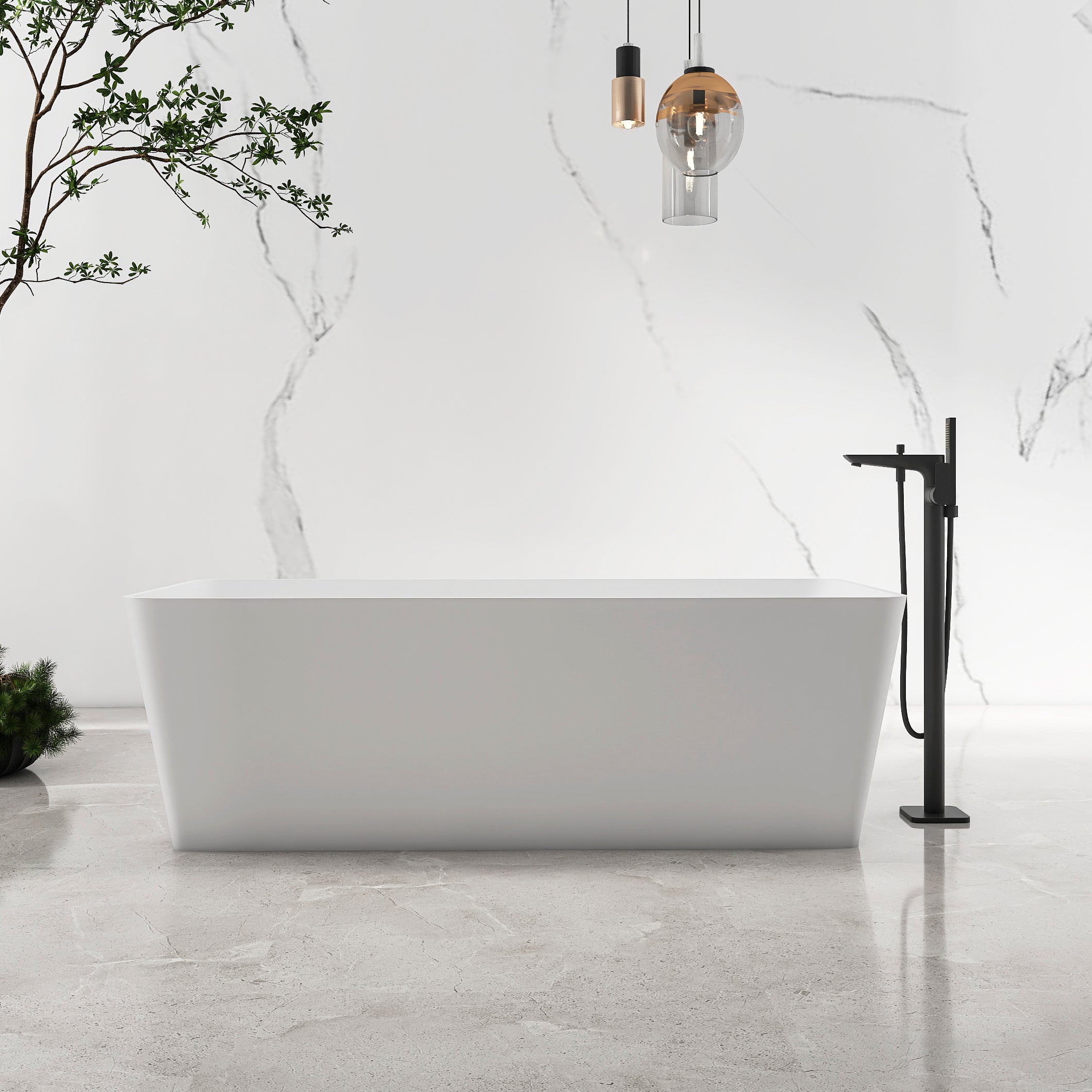 67 Inch Freestanding Solid Surface Soaking Bathtub