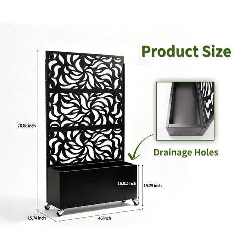 70.87" H × 46.06" W Leaf Pattern Privacy Screen with Planter Box