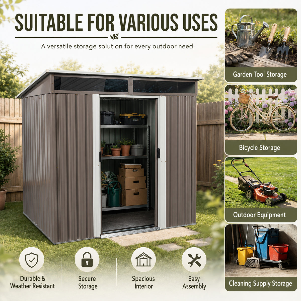 6ft x 5ft Sloped Roof Metal Shed with Transparent Top Panels