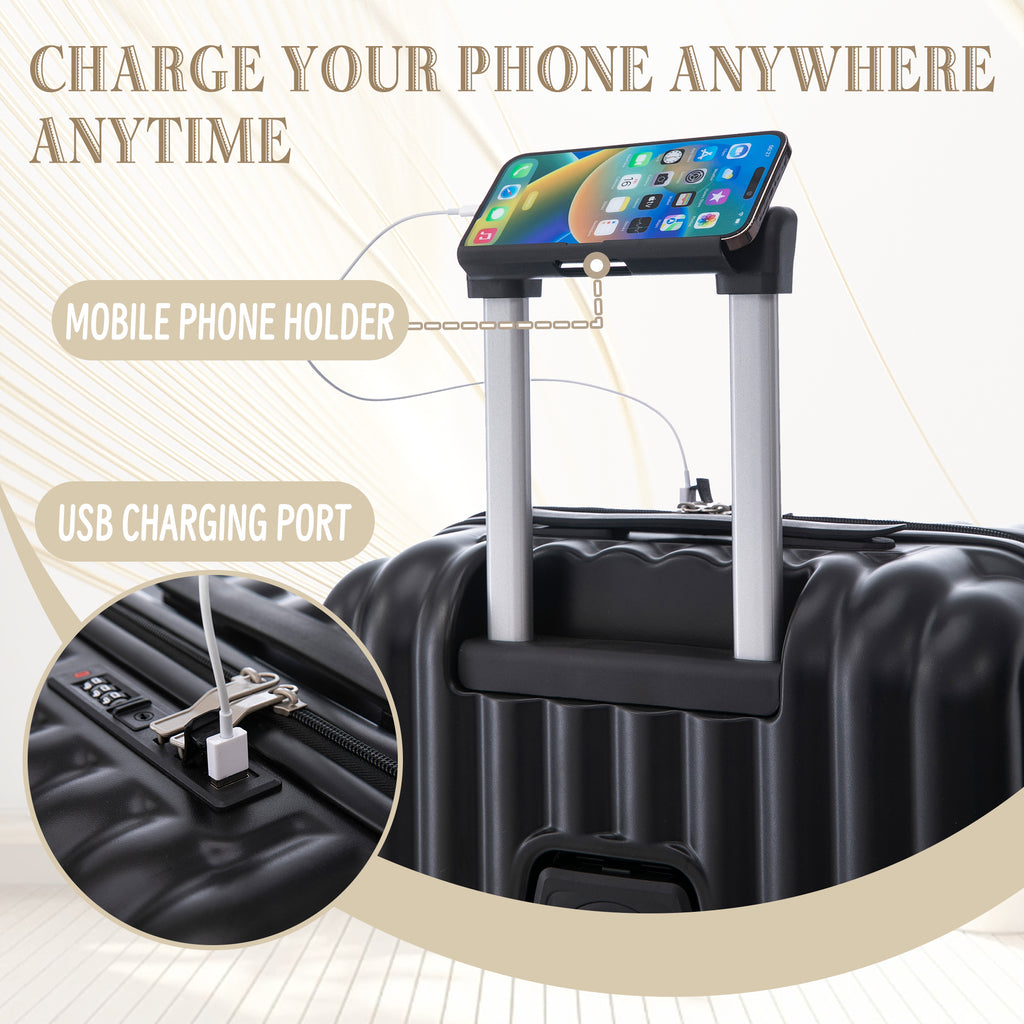 3 Piece ABS Spinner Wheel Luggage Set in Black
