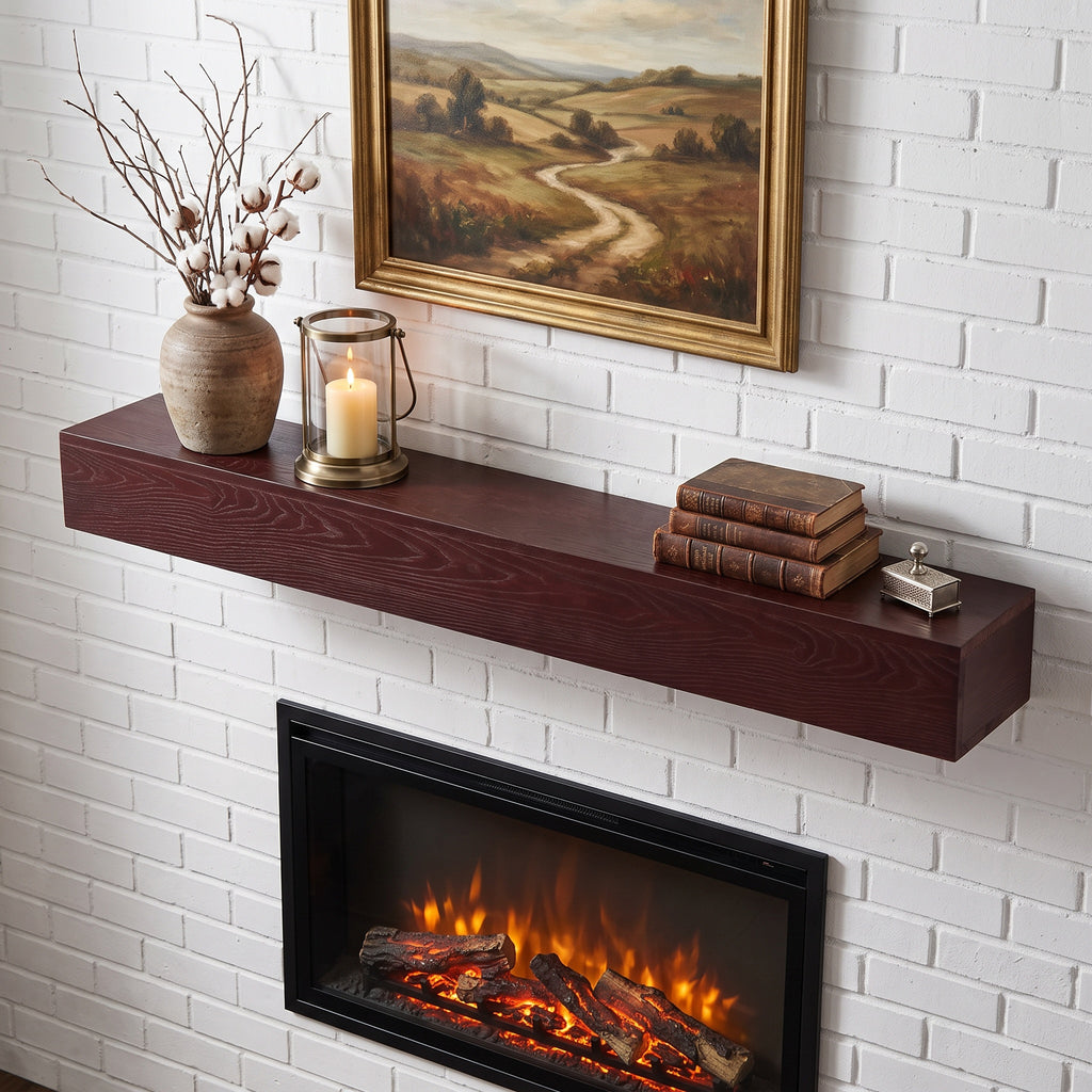 60-Inch Fireplace Mantel Floating Shelf, Solid Pine Wood, Dark Walnut