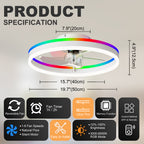 19.7" RGB Flush Mount Ceiling Fan with Light