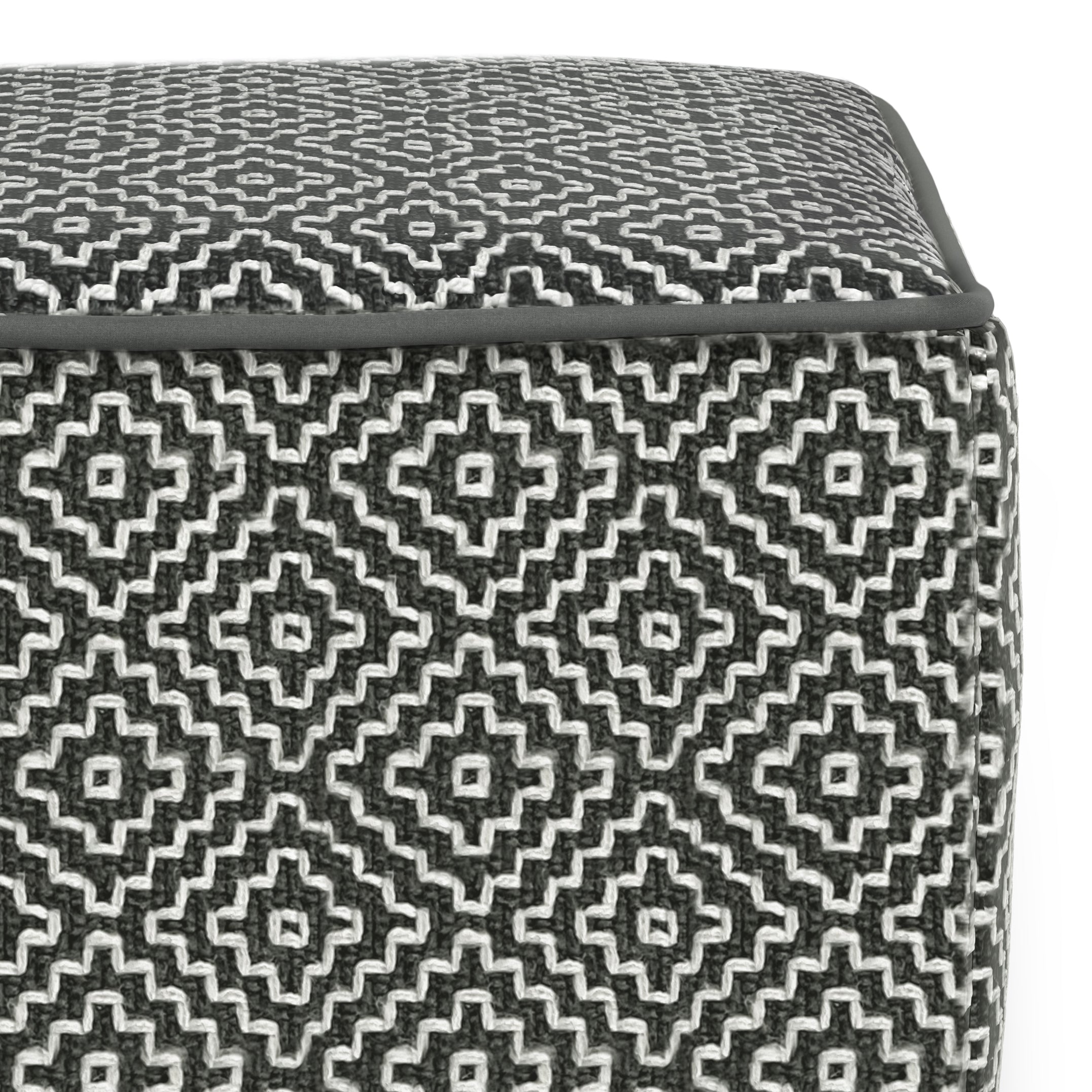 Briella Square Woven Outdoor / Indoor Pouf - Grey / White
