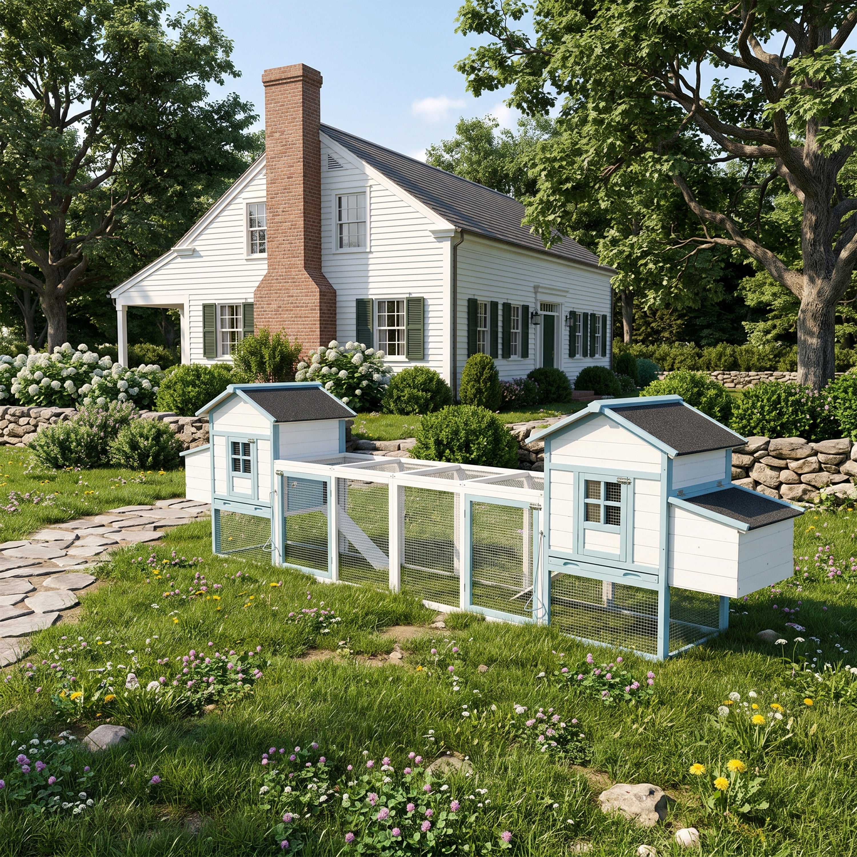 Large Wooden Chicken Coop with Double Nesting Boxes