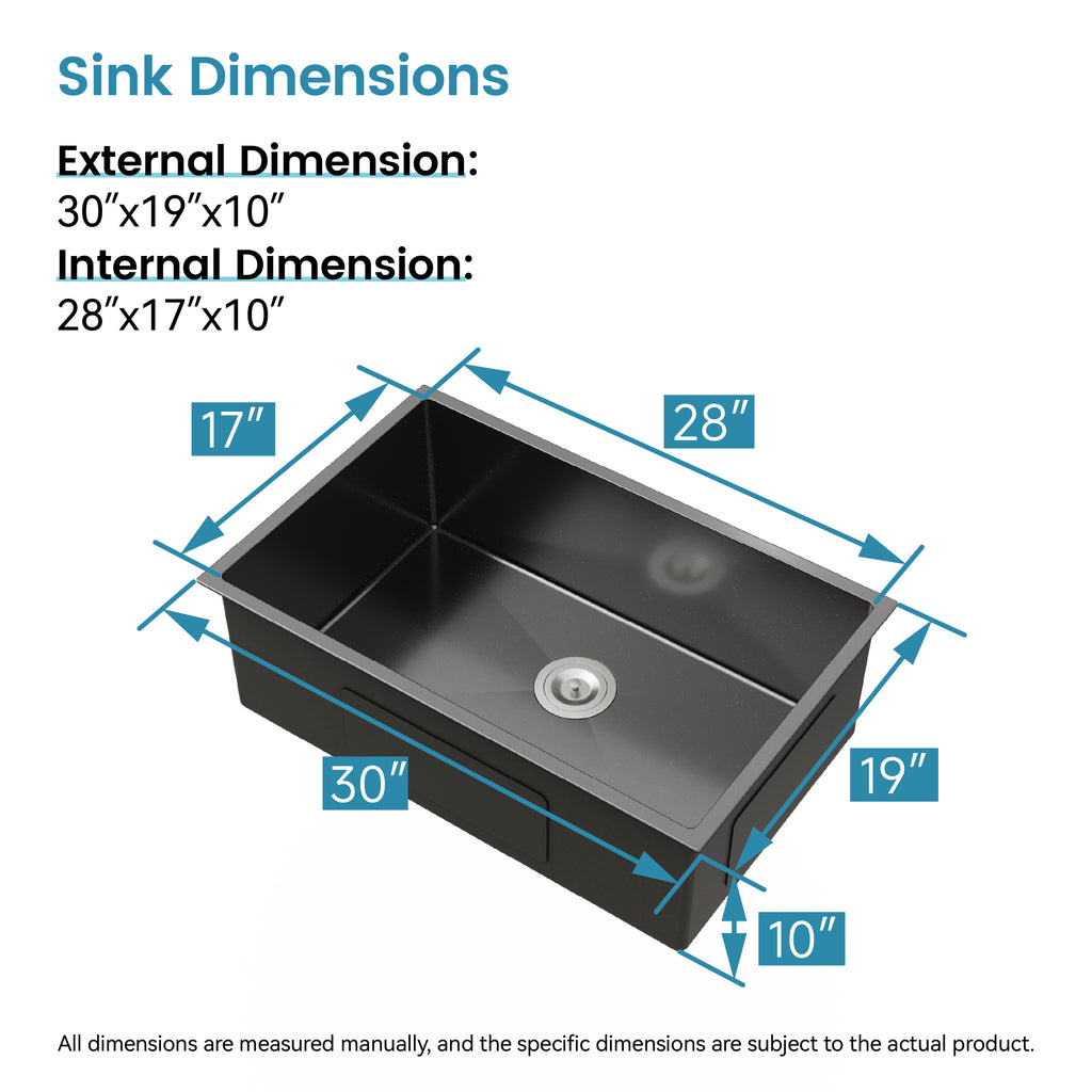 Stainless Steel Kitchen Sink - 30"x19" Single Bowl Undermount