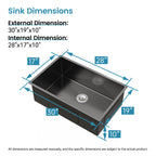 Stainless Steel Kitchen Sink - 30"x19" Single Bowl Undermount