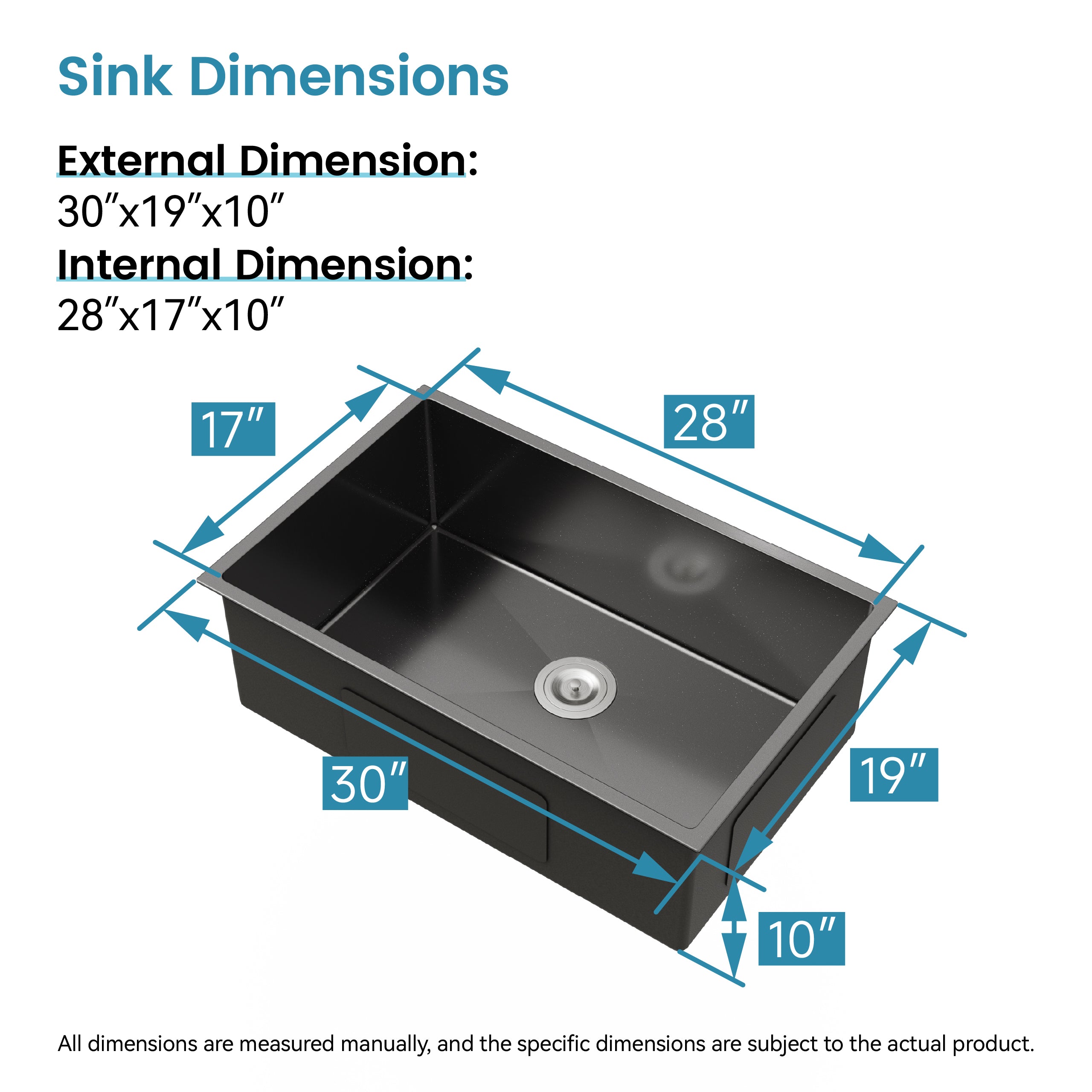 Stainless Steel Kitchen Sink - 30"x19" Single Bowl Undermount
