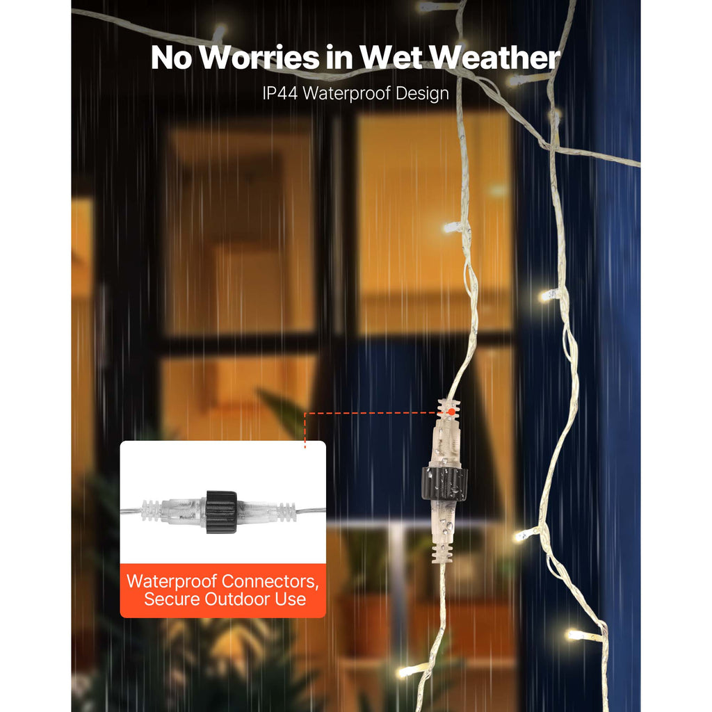LED Christmas String Lights - 200 LED, 76 ft Connectable Warm