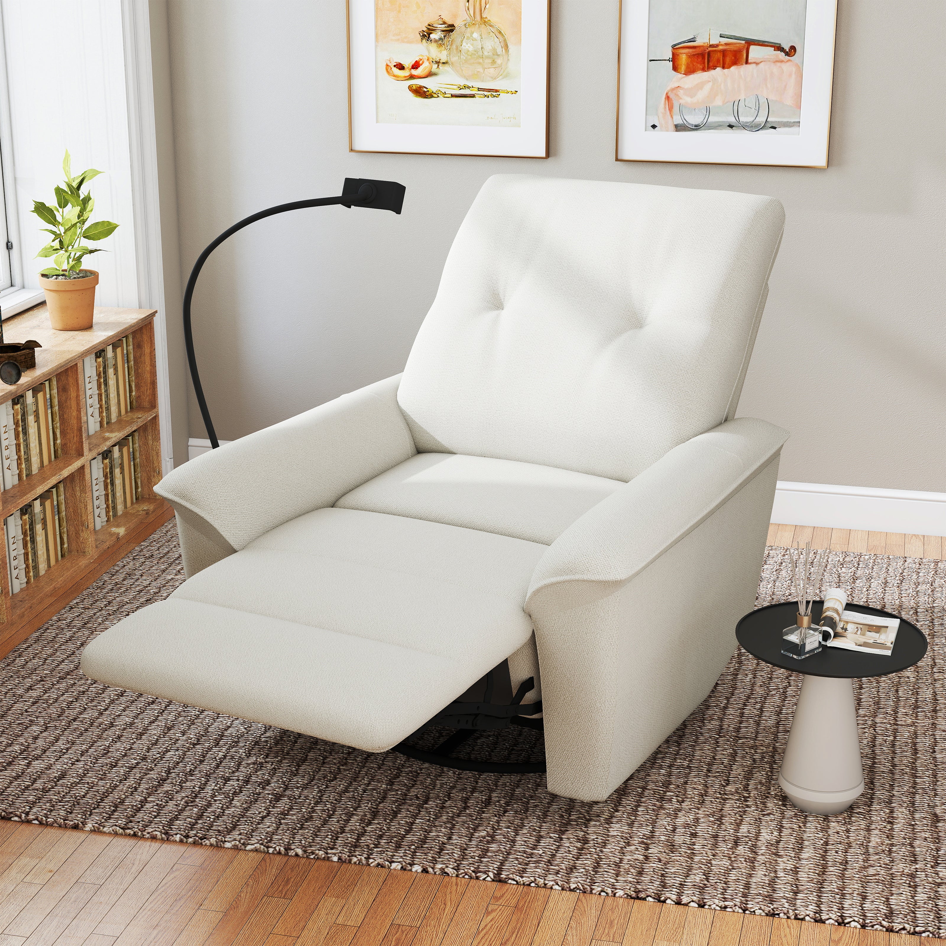 270° Power Swivel Rocker Recliner Chair w/ USB Ports - Beige-Gray