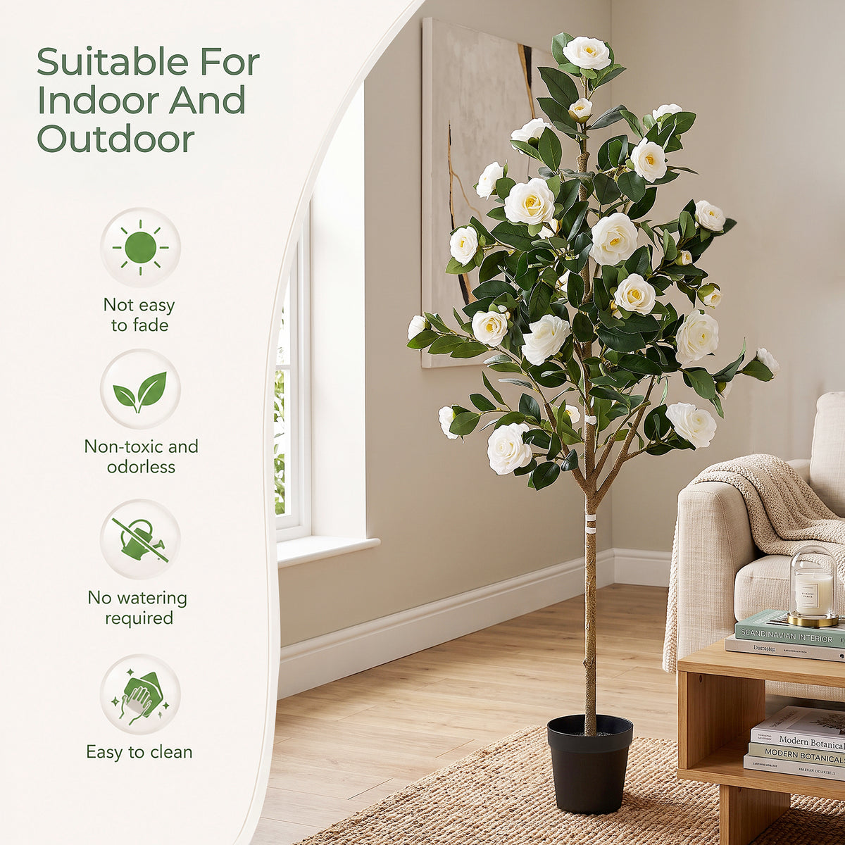 Artificial Camellia Tree 5-FT - Faux Plants Indoor Decoration