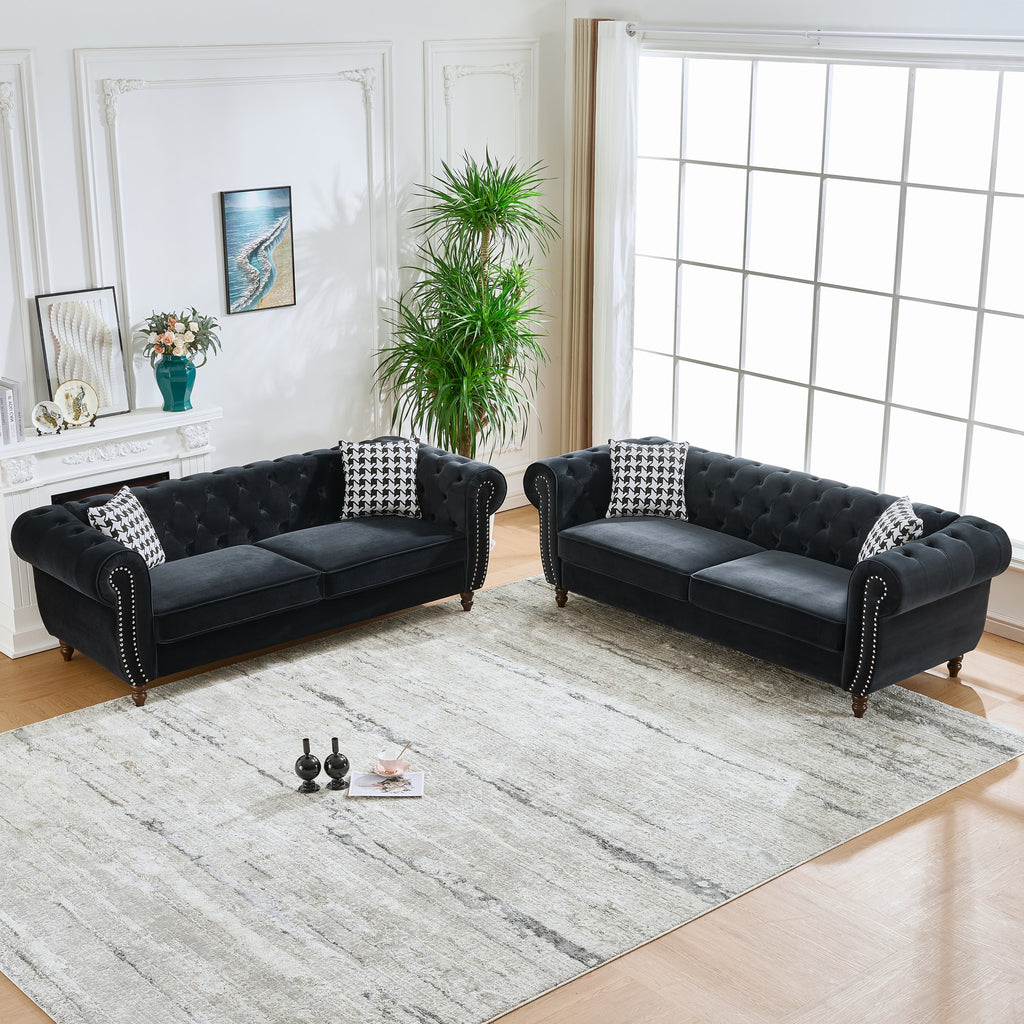 3+3 Seater Chesterfield Velvet Upholstered Sofa